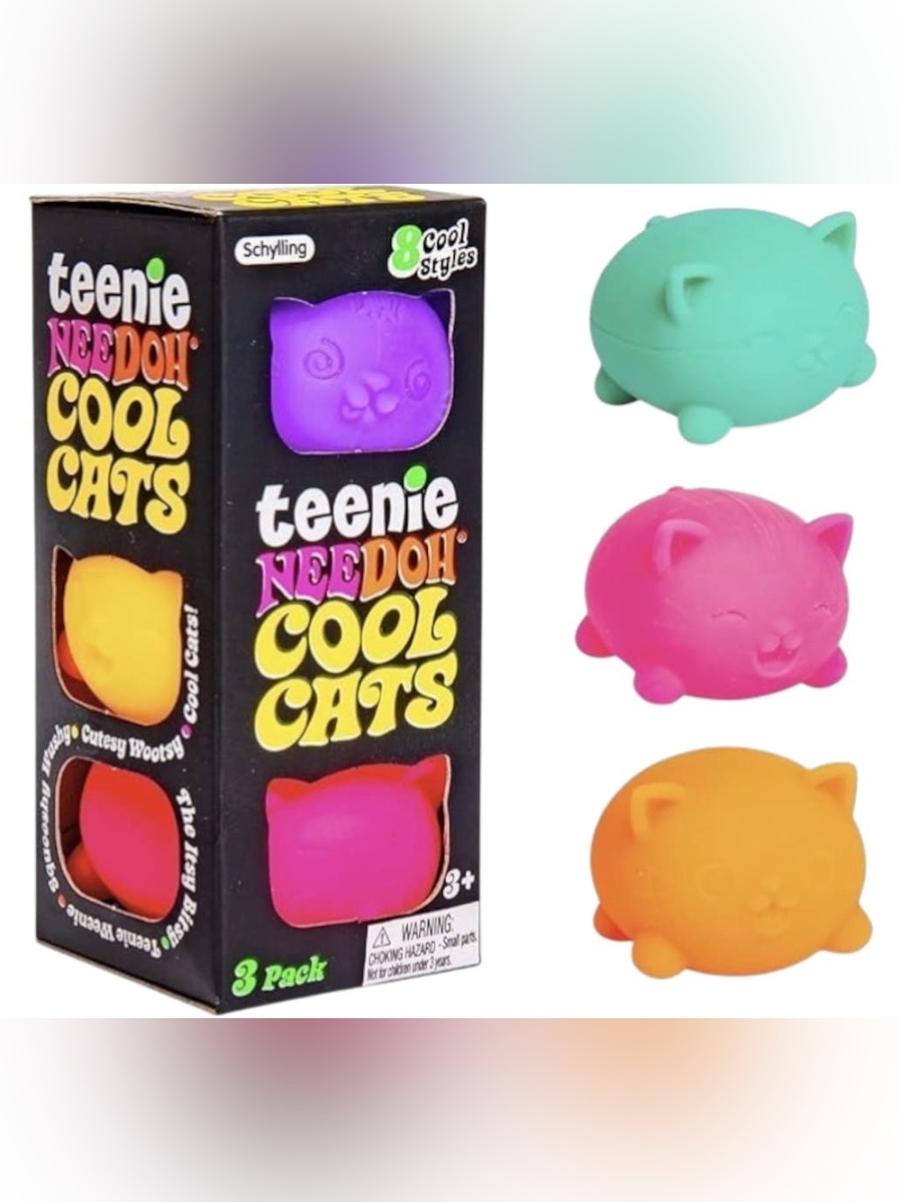 SCHYLLING | Teenie Needoh Cool Cats 3-Pack - Pink, Teal, Orange
